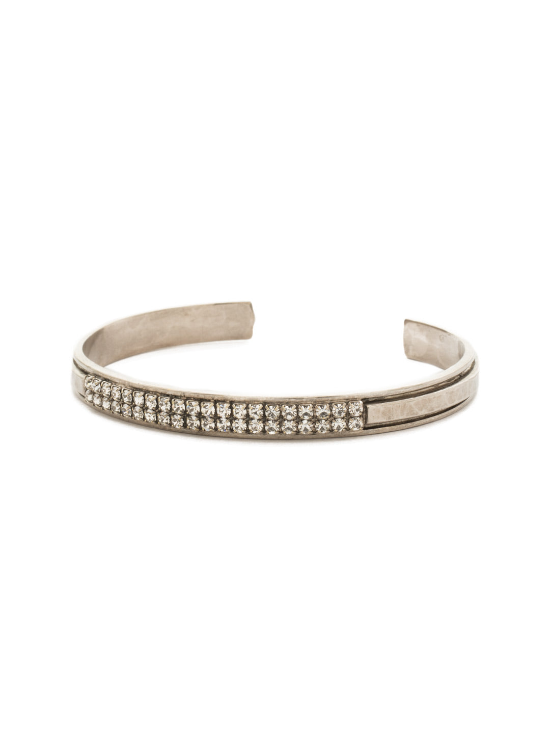 All Lined Up Cuff Bracelet - BDW22ASCRY - <p>Two lines of round crystals on a metal cuff creates this modern design From Sorrelli's Crystal collection in our Antique Silver-tone finish.</p>