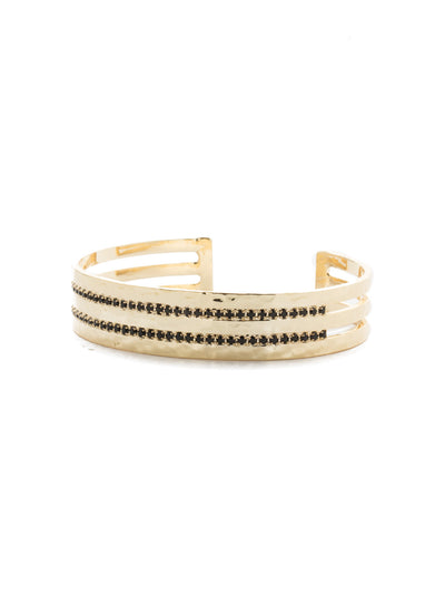 Halle Stacked Cuff Bracelet - BDW27BGJET - <p>The Halle Stacked Cuff Bracelet features a stack of three hand-hammered metal rows with two accent rows of crystals nested between them, creating a beautifully handcrafted cuff bracelet that can be adjusted to fit most wrists. From Sorrelli's Jet collection in our Bright Gold-tone finish.</p>