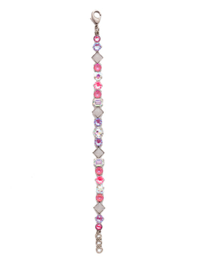 Sedge Tennis Bracelet - BDX1ASETP - This fully encrusted line bracelet features a variety of stones in square, round, cushion antique, triangle antique, and baguette shapes. From Sorrelli's Electric Pink collection in our Antique Silver-tone finish.