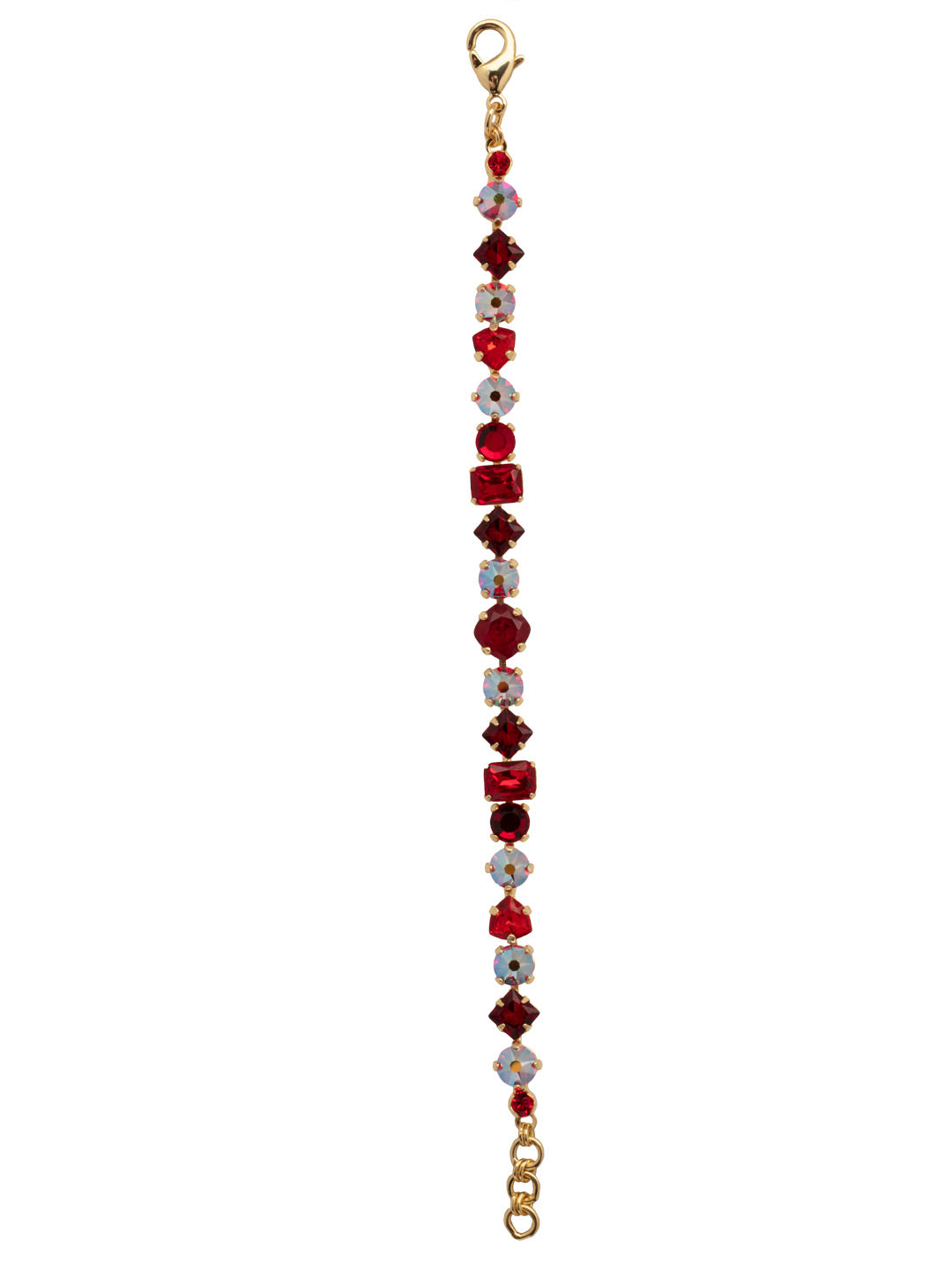 Sedge Tennis Bracelet - BDX1BGCB - <p>This fully encrusted line bracelet features a variety of stones in square, round, cushion antique, triangle antique, and baguette shapes. From Sorrelli's Cranberry collection in our Bright Gold-tone finish.</p>