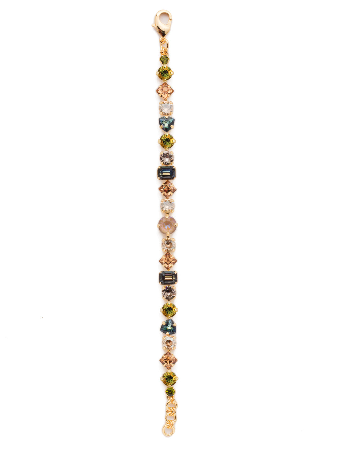 Sedge Tennis Bracelet - BDX1BGCSM - This fully encrusted line bracelet features a variety of stones in square, round, cushion antique, triangle antique, and baguette shapes. From Sorrelli's Cashmere collection in our Bright Gold-tone finish.