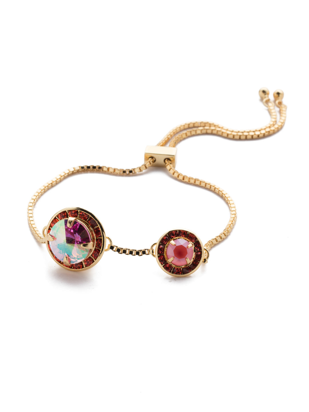 Dua Slider Bracelet - BEA25BGBGA - Sparkling halo crystals connect on a delicate adjustable slider chain. From Sorrelli's Begonia collection in our Bright Gold-tone finish.