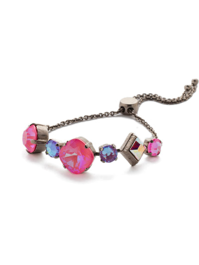 Primavera Slider Bracelet - BEA29ASETP - A variety of unique, beautiful crystals adorn our charming Primavera classic bracelet, with a delicate chain that can be adjusted to fit every wrist perfectly. From Sorrelli's Electric Pink collection in our Antique Silver-tone finish.