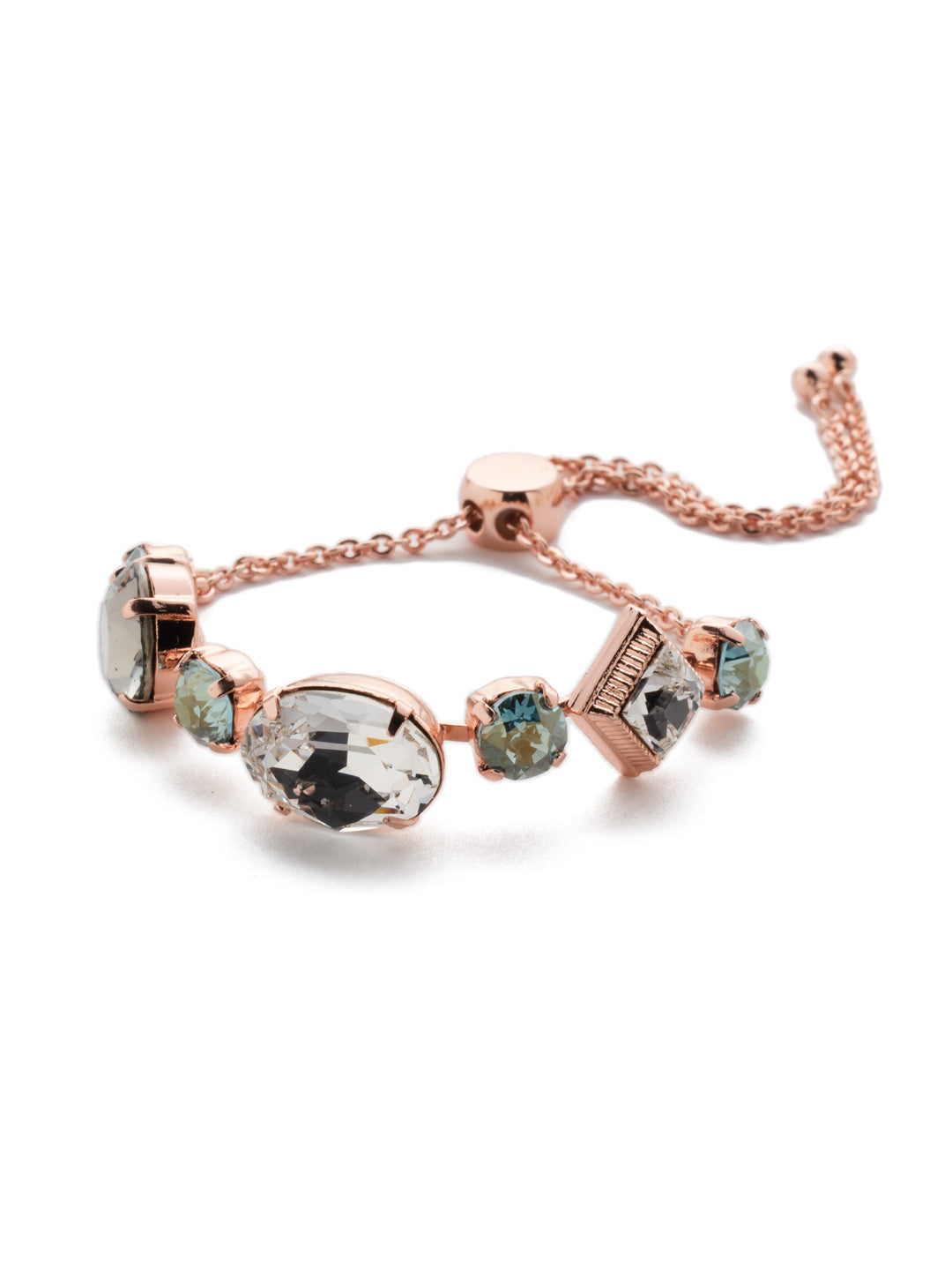 Primavera Slider Bracelet - BEA29RGCAZ - A variety of unique, beautiful crystals adorn our charming Primavera classic bracelet, with a delicate chain that can be adjusted to fit every wrist perfectly. From Sorrelli's Crystal Azure collection in our Rose Gold-tone finish.