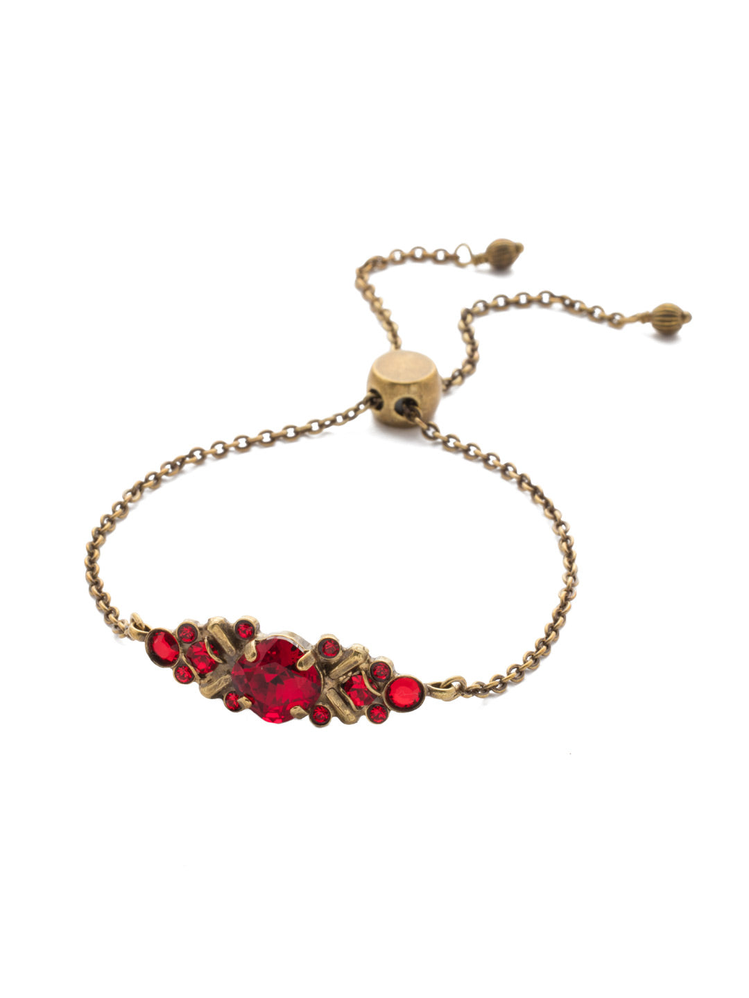 Rosina Slider Bracelet - BEA30AGSNR - <p>Perfect for any occasion, our Rosina classic bracelet features a variety of different sized circular crystals nestled in a detailed center piece, with an adjustable chain completing this unique piece. From Sorrelli's Sansa Red collection in our Antique Gold-tone finish.</p>