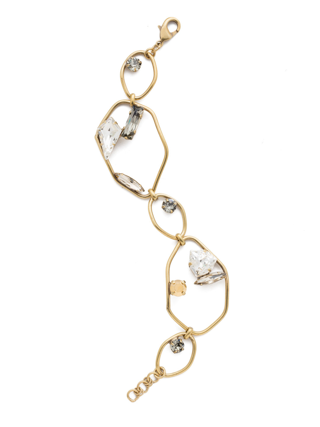 Anastasia Statement Bracelet - BEB12AGCRY - A modern, artistic and high-fashion twist on a classic piece. This bracelet features an open-link chain design with small multi-cut geometric stones bordering the insides. From Sorrelli's Crystal collection in our Antique Gold-tone finish.