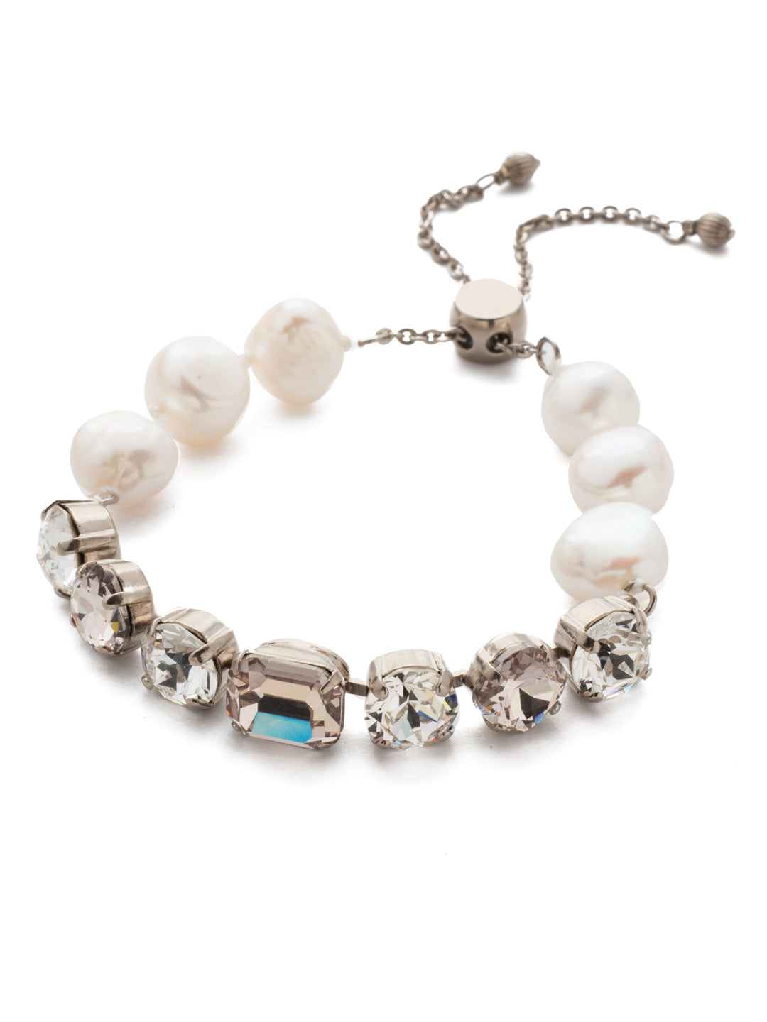 Cadenza Slider Bracelet - BEC14ASPLS - A classic line bracelet reimagined with a adjustable slider clasp. A pattern of crystals and pearls give this bracelet all around allure.