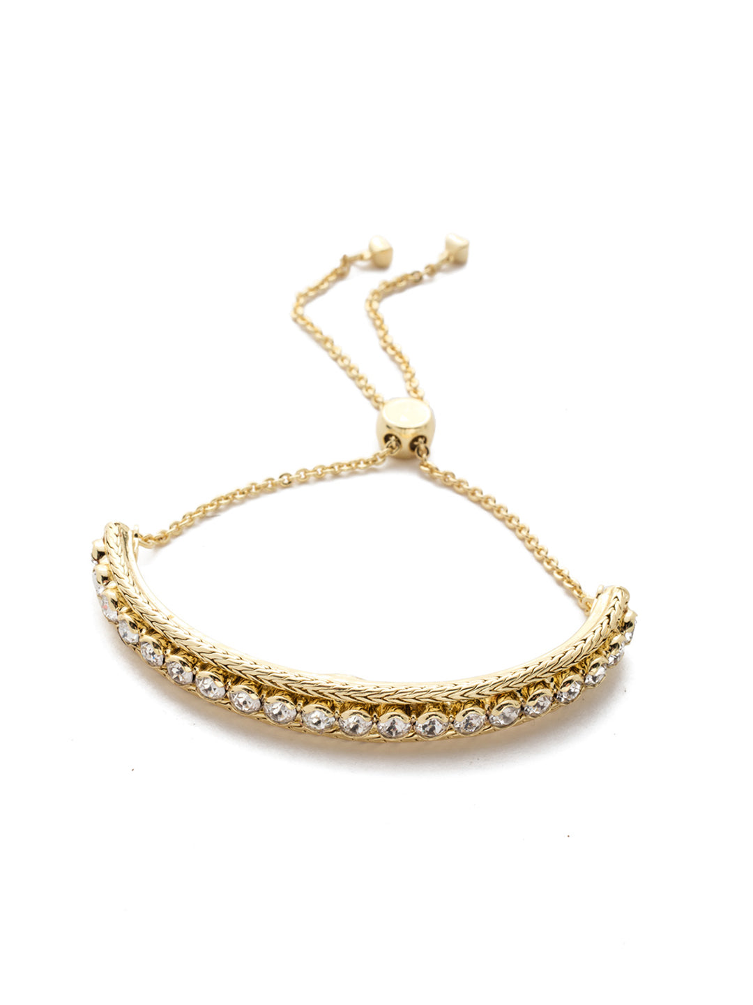 Madalene Slider Bracelet - BEC16BGPLP - <p>A row of round crystals sits between two braided metal strands to create a half cuff design. This slider bracelet adjusts for your comfort and perfect fit. From Sorrelli's Polished Pearl collection in our Bright Gold-tone finish.</p>