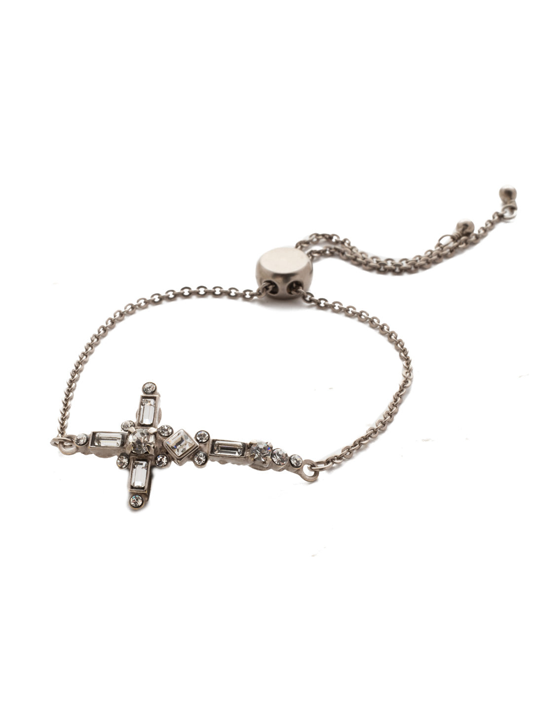 Venezia Slider Bracelet - BEC23ASCRY - A beautifully detailed cross sits at the center of this adjustable slider bracelet. From Sorrelli's Crystal collection in our Antique Silver-tone finish.