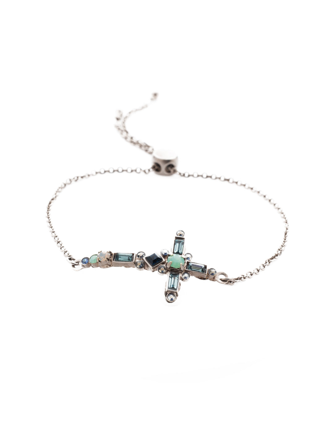 Venezia Slider Bracelet - BEC23ASNFT - A beautifully detailed cross sits at the center of this adjustable slider bracelet. From Sorrelli's Night Frost collection in our Antique Silver-tone finish.