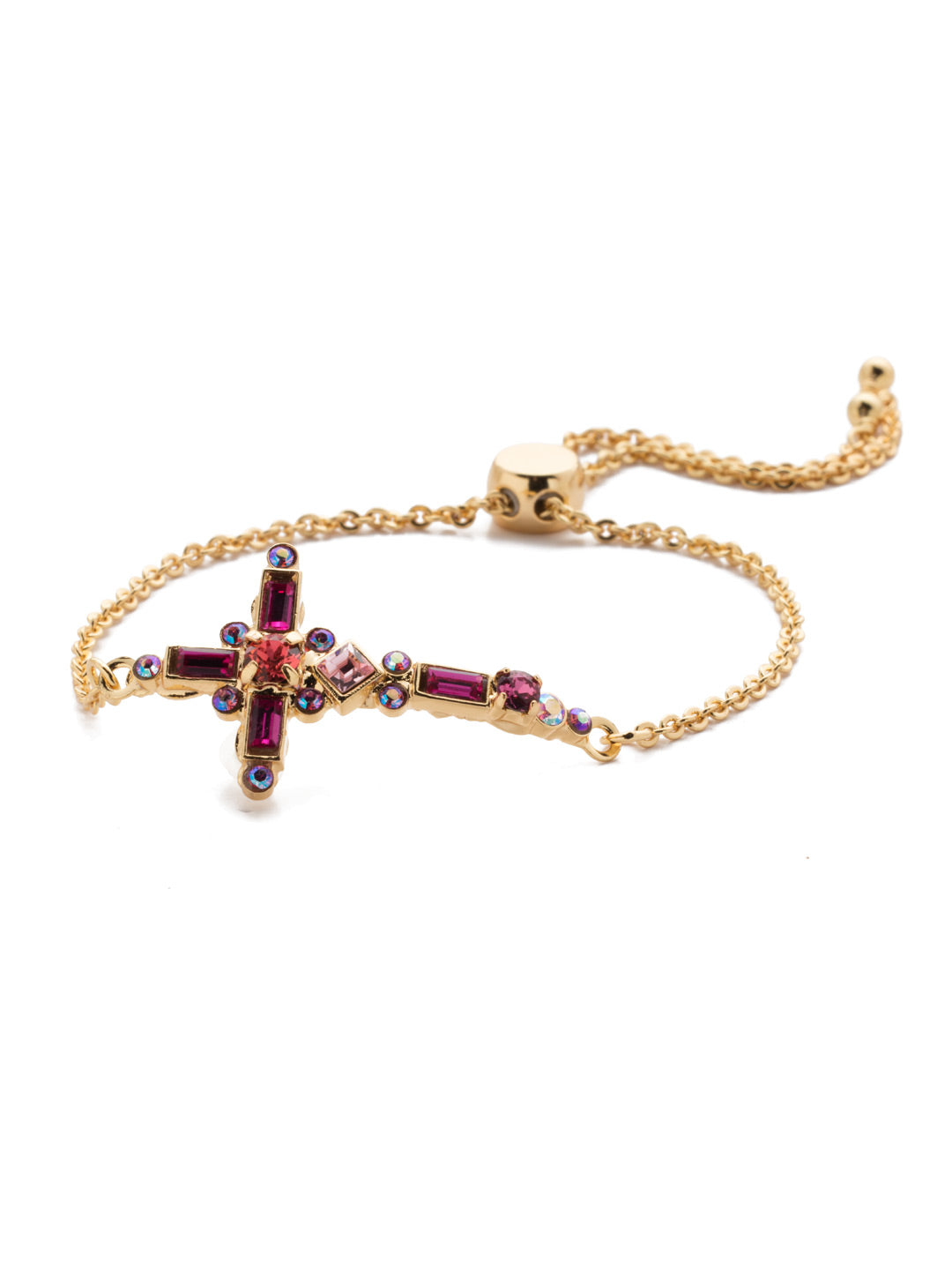 Venezia Slider Bracelet - BEC23BGBGA - A beautifully detailed cross sits at the center of this adjustable slider bracelet. From Sorrelli's Begonia collection in our Bright Gold-tone finish.