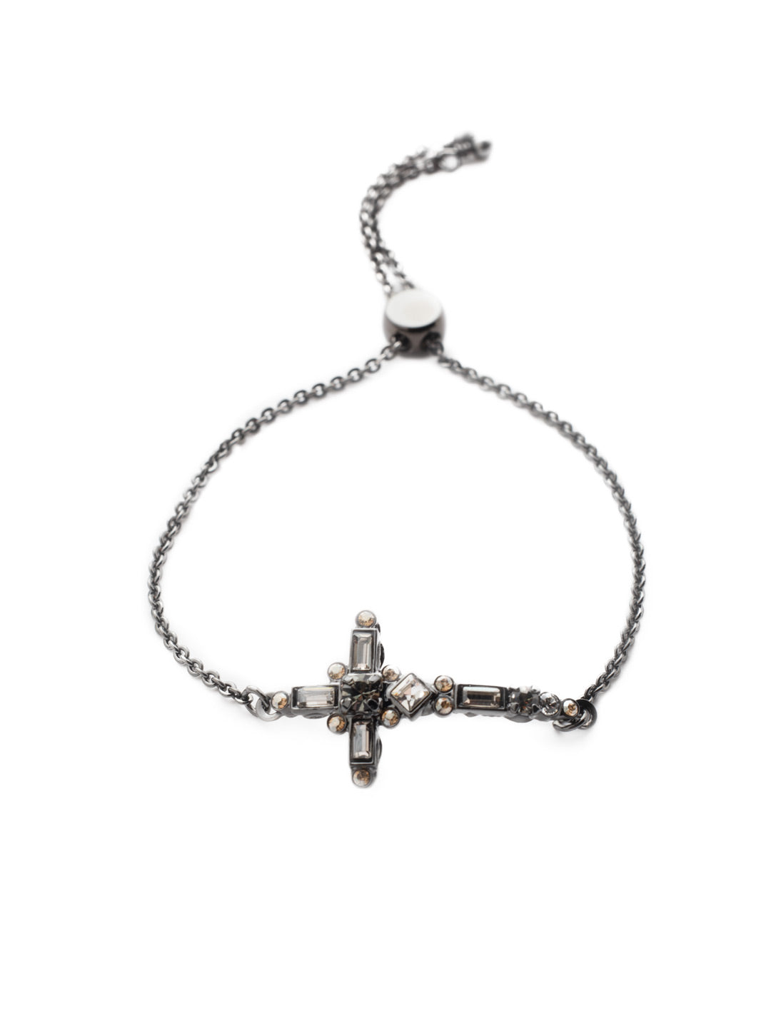 Venezia Slider Bracelet - BEC23GMGNS - A beautifully detailed cross sits at the center of this adjustable slider bracelet. From Sorrelli's Golden Shadow collection in our Gun Metal finish.