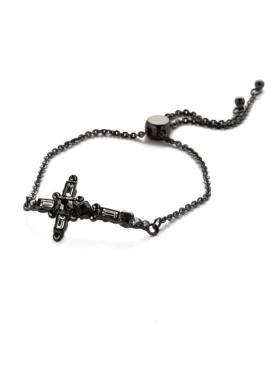 Venezia Slider Bracelet - BEC23GMMMO - A beautifully detailed cross sits at the center of this adjustable slider bracelet. From Sorrelli's Midnight Moon collection in our Gun Metal finish.