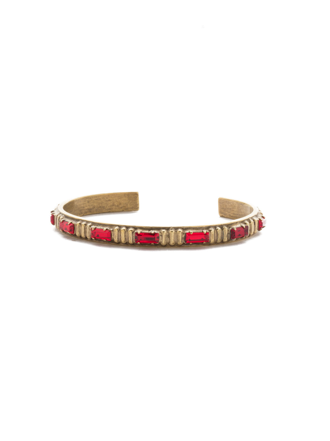 Eira Cuff Bracelet - BEF3AGSNR - <p>A unique design of pressed metal set with baguette crystals is sure to bring a timeless flair to any look and is conveniently made with a slip-on style. From Sorrelli's Sansa Red collection in our Antique Gold-tone finish.</p>