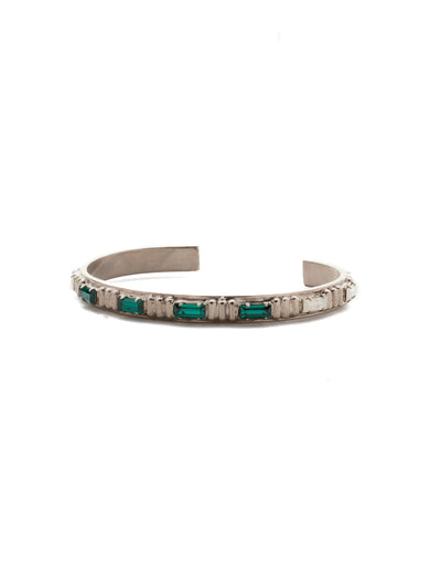 Eira Cuff Bracelet - BEF3ASSNM - A unique design of pressed metal set with baguette crystals is sure to bring a timeless flair to any look and is conveniently made with a slip-on style. From Sorrelli's Snowy Moss collection in our Antique Silver-tone finish.