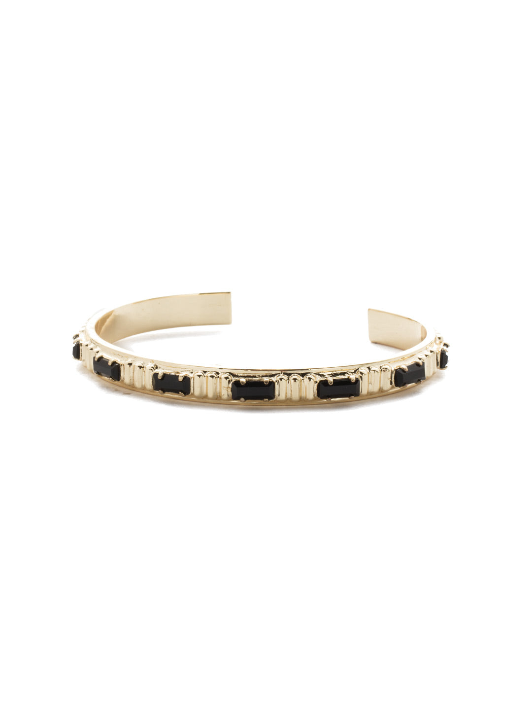 Eira Cuff Bracelet - BEF3BGJET - A unique design of pressed metal set with baguette crystals is sure to bring a timeless flair to any look and is conveniently made with a slip-on style.