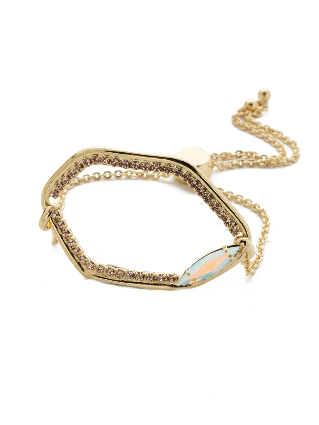 Demetria Slider Bracelet - BEH28BGISS - <p>Don't be shy. Slide on this classic bracelet stunner and make a statement. Its unique shape completely lined in crystals and accented with a navette stone demands to be noticed. Slider bracelet closure. From Sorrelli's Island Sun collection in our Bright Gold-tone finish.</p>