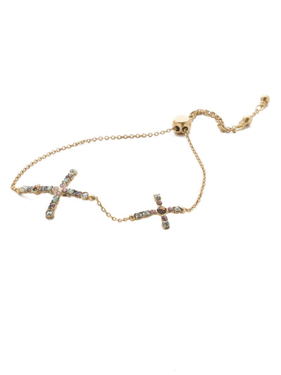 Adrienna Slider Bracelet - BEN2AGIRB - <p>The Adrienna Slider bracelet is a must-have piece for the cross lover, showcasing two encrusted in sparking crystals and adjusting to any wrist size. From Sorrelli's Iris Bloom collection in our Antique Gold-tone finish.</p>