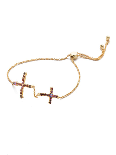 Adrienna Slider Bracelet - BEN2BGBGA - The Adrienna Slider bracelet is a must-have piece for the cross lover, showcasing two encrusted in sparking crystals and adjusting to any wrist size. From Sorrelli's Begonia collection in our Bright Gold-tone finish.