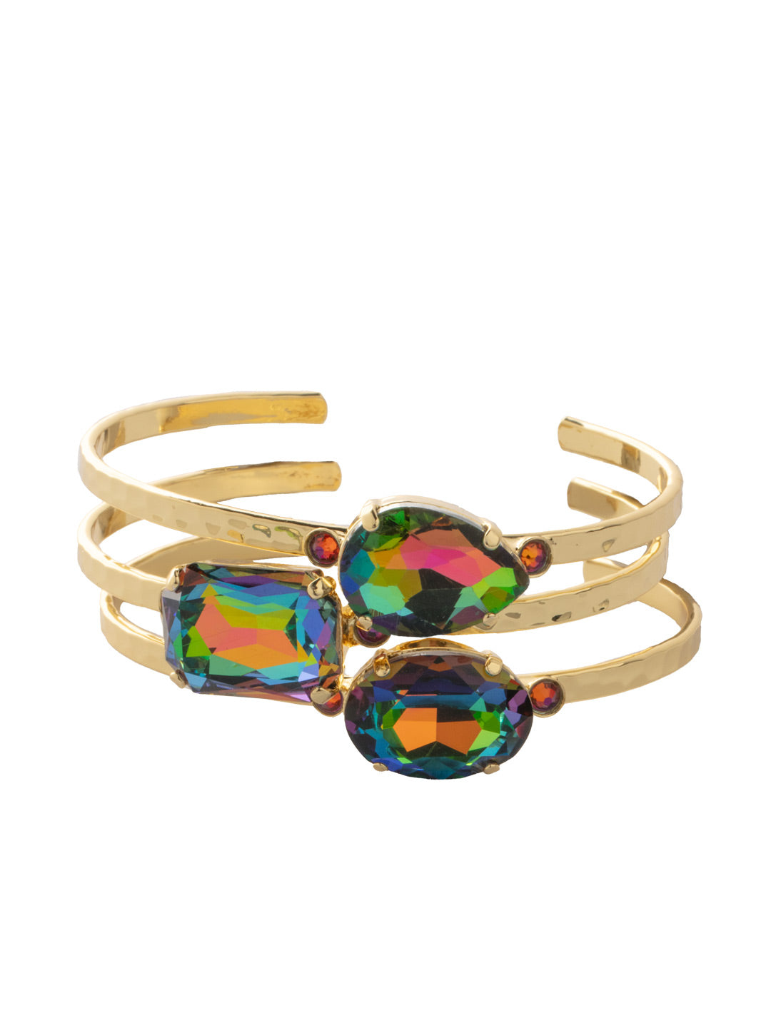 Leslie Cuff Bracelet - BEP18BGVO - <p>Make a statement with the Leslie Cuff Bracelet. Tonal sparkling crystal in pear, oval and cushion octagon shapes showcase a variety of shades on a shining three-tier metal band. From Sorrelli's Volcano collection in our Bright Gold-tone finish.</p>