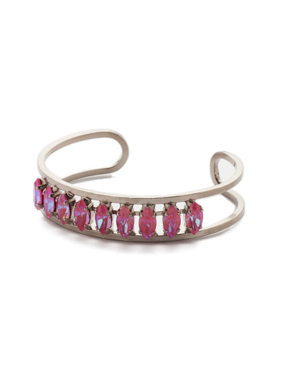 Dolores Cuff Bracelet - BEP4ASETP - <p>The Dolores Cuff Bracelet sees a double row of hammered metal open up to showcase a line of sparkling navette crystals in an array of sparkling shades. It's that special something for your jewelry box. From Sorrelli's Electric Pink collection in our Antique Silver-tone finish.</p>