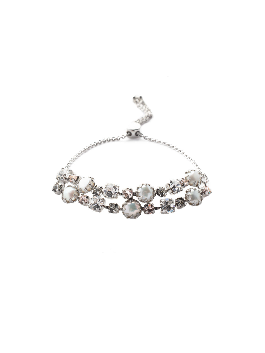 Arbor Slider Bracelet - BES120PDSNB - The Arbor Slider Bracelet is boldly stylish with two stacked layers of assorted crystals and freshwater pearls. From Sorrelli's Snow Bunny collection in our Palladium finish.