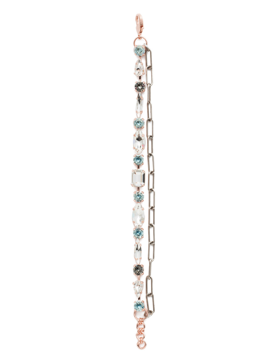 Mayzel Tennis Bracelet - BET1MXCAZ - Loop on a both classic crystal sparkle and metallic edge with the Mayzel Tennis Bracelet. It's stunning with crystals in assorted shapes and fun with a row of chain links. From Sorrelli's Crystal Azure collection in our Mixed Metal finish.