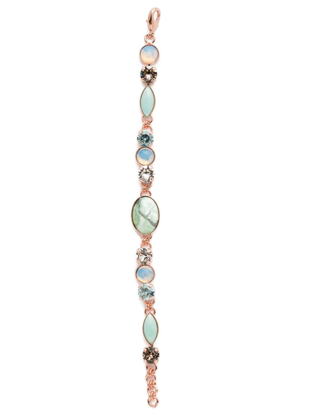Astro Tennis Bracelet - BET4RGCAZ - Our Astro Tennis Bracelet offers a healthy mix of stylish features with classic Sorrelli crystals in round and navette shapes, set off by a center stone with an earthy feel. From Sorrelli's Crystal Azure collection in our Rose Gold-tone finish.
