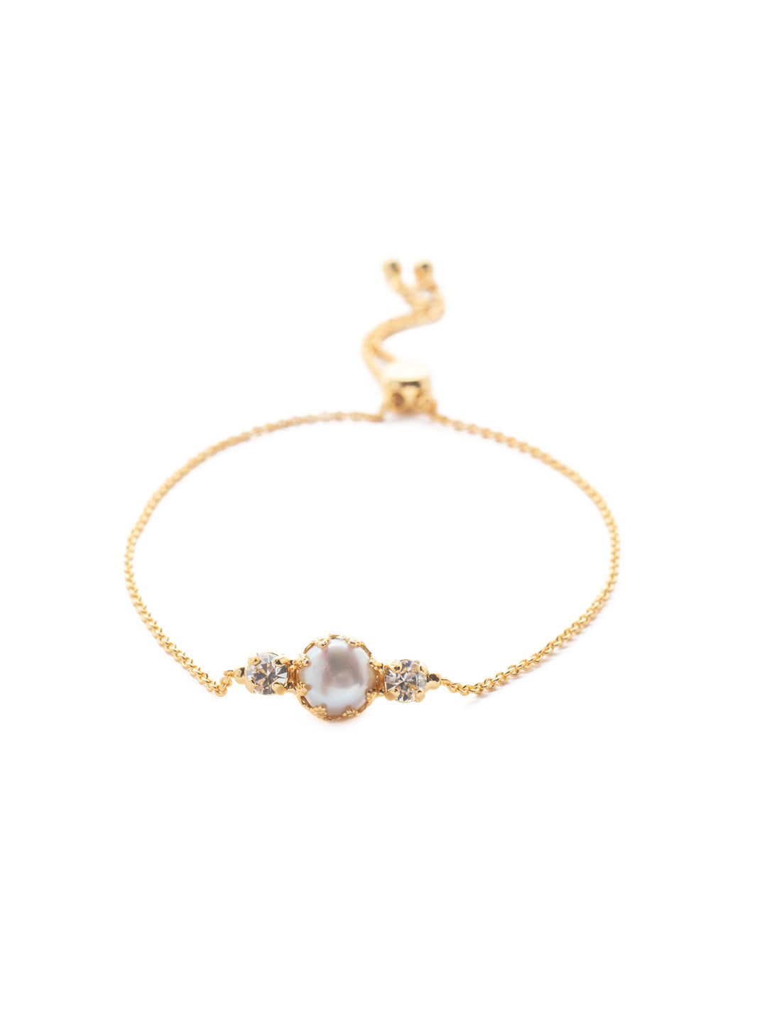 Kit Slider Bracelet - BEV166BGCRY - <p>The Kit Slider Bracelet features a single freshwater pearl nestled between two crystals on an adjustable slider chain. The dainty design makes it perfect for layering! From Sorrelli's Crystal collection in our Bright Gold-tone finish.</p>