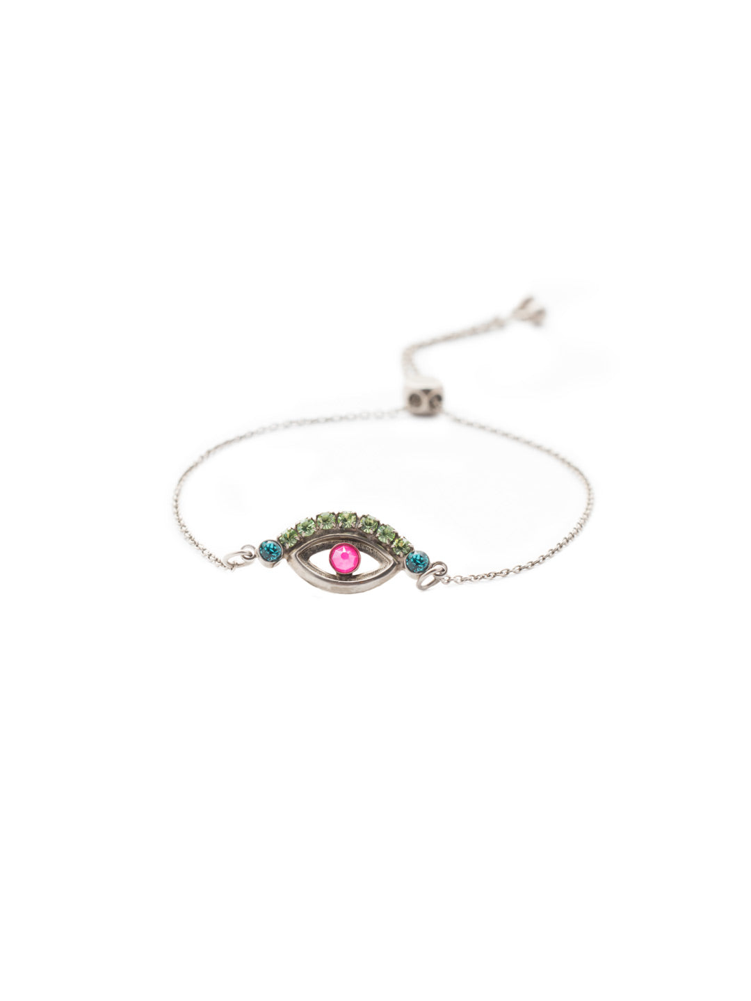 Mini Evil Eye Slider Bracelet - BEV6ASWDW - <p>Feeling a bit edgy? Slip on the Mini Evil Eye Slider Bracelet and show off this protective amulet, studded in sparkling crystals. From Sorrelli's Wild Watermelon collection in our Antique Silver-tone finish.</p>