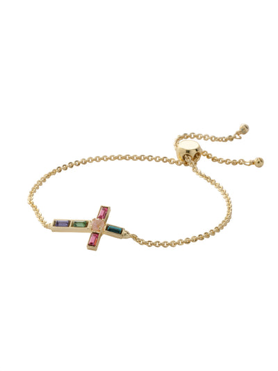 Tiffany Cross Slider Bracelet - BEX6BGHBR - <p>A timeless cross, embellished in assorted crystals, sits prominently on a delicate chain secured with a slider. From Sorrelli's Happy Birthday Redux collection in our Bright Gold-tone finish.</p>