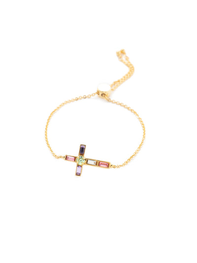 Tiffany Cross Slider Bracelet - BEX6BGSPR - <p>A timeless cross, embellished in assorted crystals, sits prominently on a delicate chain secured with a slider. From Sorrelli's Spring Rain collection in our Bright Gold-tone finish.</p>