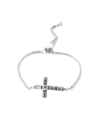 Tiffany Cross Slider Bracelet - BEX6PDCRY - A timeless cross, embellished in assorted crystals, sits prominently on a delicate chain secured with a slider. From Sorrelli's Crystal collection in our Palladium finish.