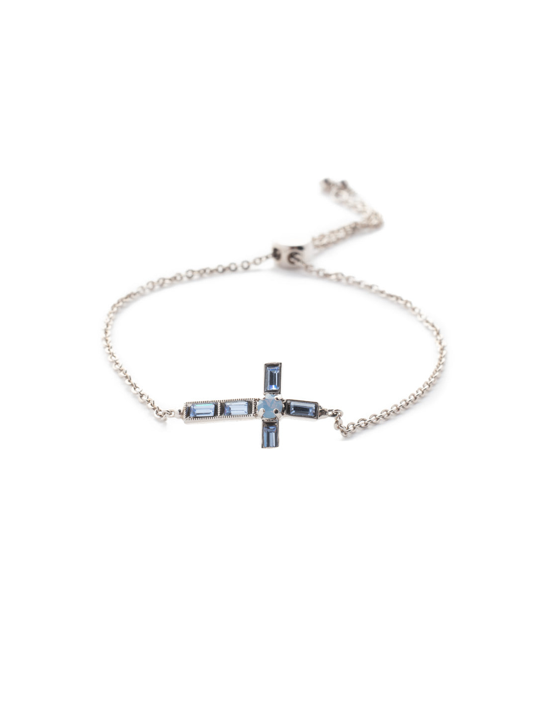 Tiffany Cross Slider Bracelet - BEX6PDWNB - A timeless cross, embellished in assorted crystals, sits prominently on a delicate chain secured with a slider. From Sorrelli's Windsor Blue collection in our Palladium finish.