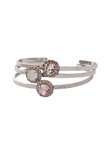 Haute Halo Stacked Bracelet - BEY10PDSNB - <p>Create a trendy stacked look with the Haute Halo Stacked Bracelet set. A single halo set round crystal sits atop of each adjustable bangle cuff. From Sorrelli's Snow Bunny collection in our Palladium finish.</p>