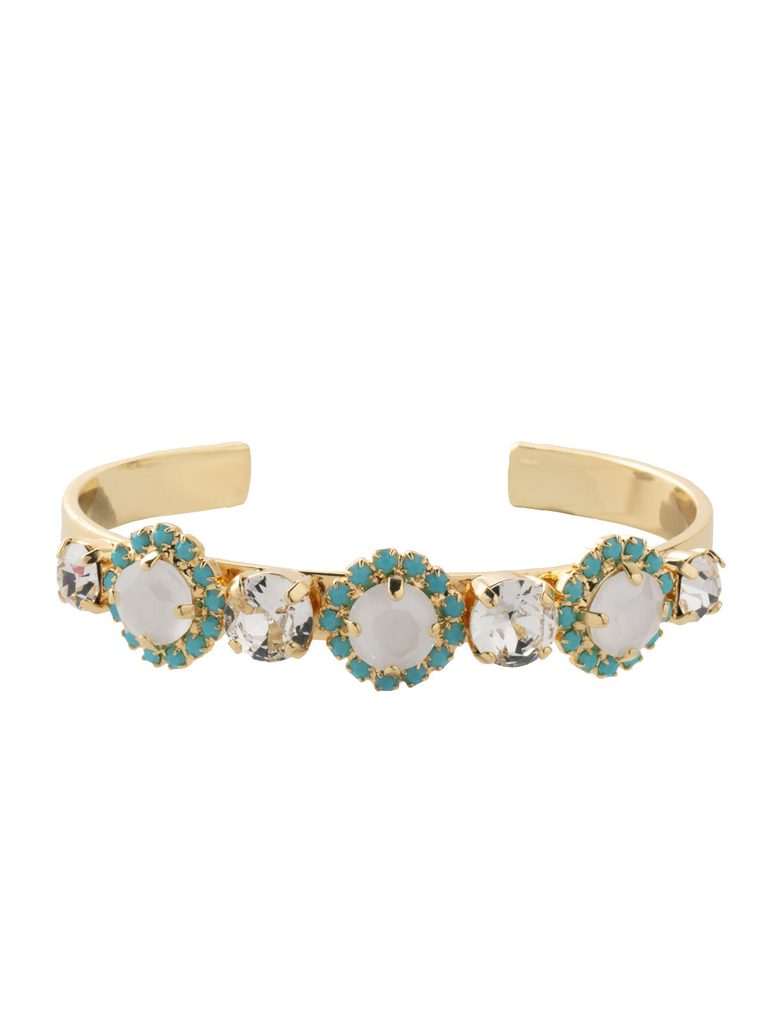 Haute Halo Lined Cuff Bracelet - BEY11BGSTO - <p>The Haute Halo Lined Cuff Bracelet is a great statement piece; alternating halo and round-cut crystals line an adjustable cuff band. From Sorrelli's Santorini collection in our Bright Gold-tone finish.</p>