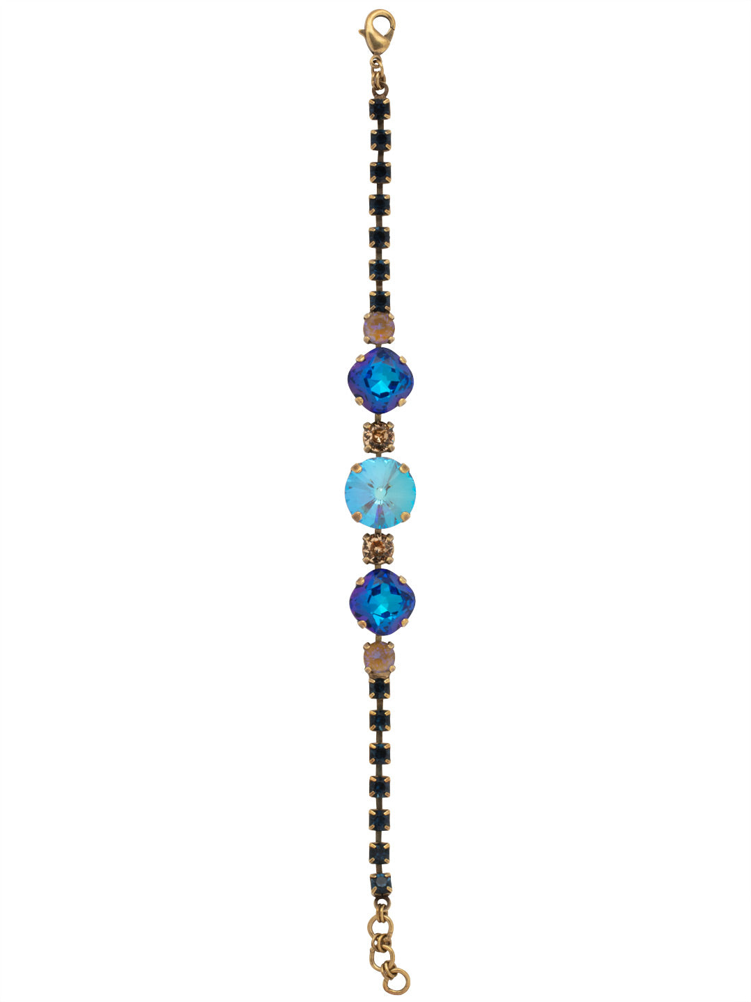 Half Circle Tennis Bracelet - BEY52AGVBN - <p>The Half Circle Tennis Bracelet adds the perfect amount of sparkle to every outfit. A crystal embellished chain connects varying sizes and colors of crystals with a lobster clasp closure. From Sorrelli's Venice Blue collection in our Antique Gold-tone finish.</p>