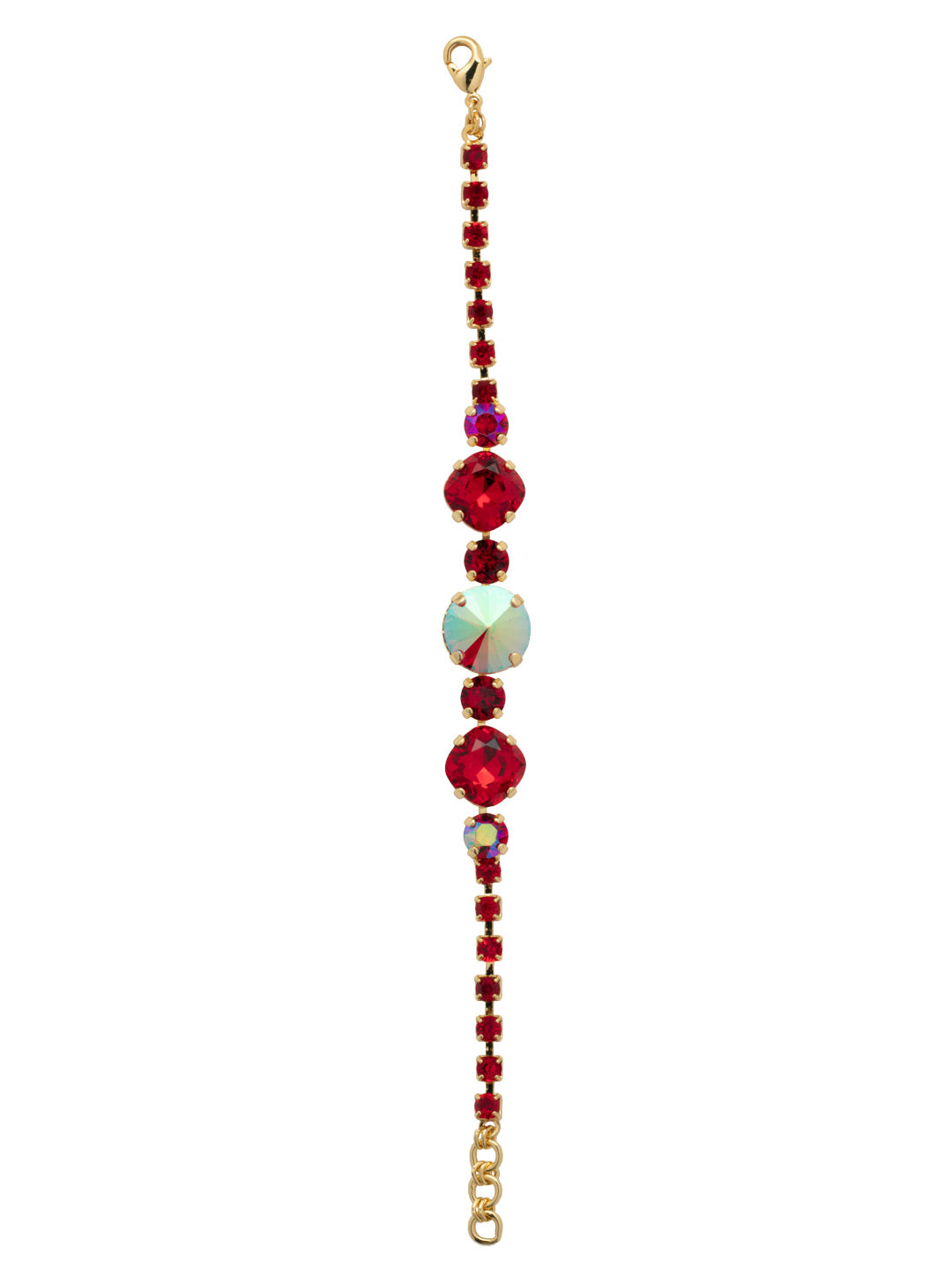 Half Circle Tennis Bracelet - BEY52BGCB - <p>The Half Circle Tennis Bracelet adds the perfect amount of sparkle to every outfit. A crystal embellished chain connects varying sizes and colors of crystals with a lobster clasp closure. From Sorrelli's Cranberry collection in our Bright Gold-tone finish.</p>