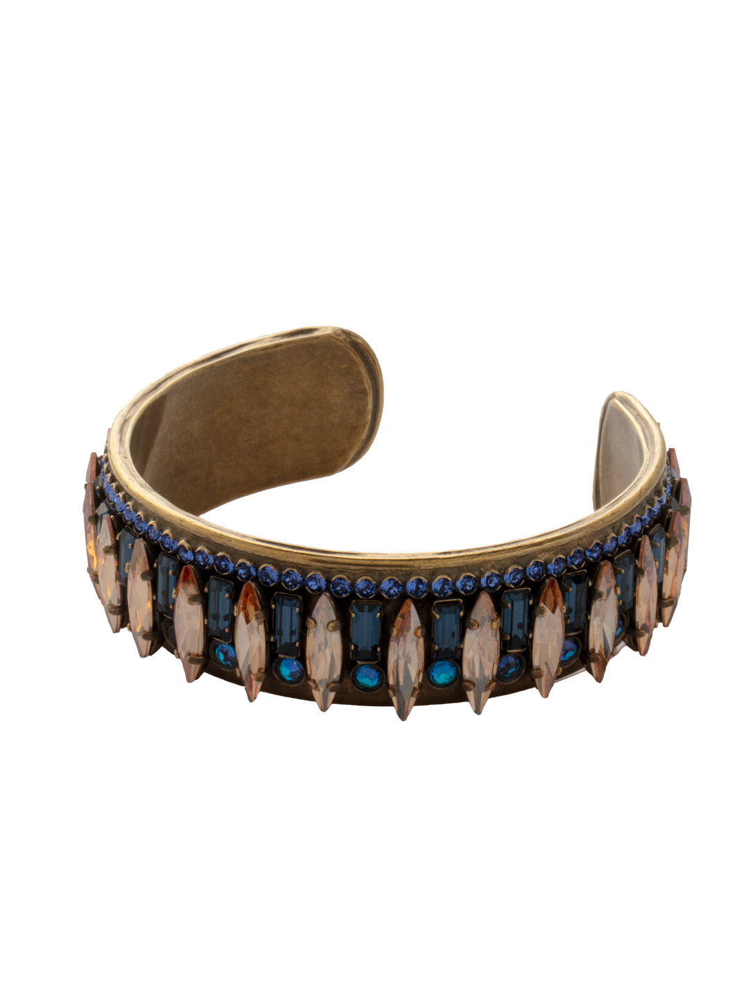 Emory Cuff Bracelet - BFC20AGVBN - <p>The Emory Cuff Bracelet features intricate details; baguette, round, and emerald cut crystals encompass an adjustable cuff band. From Sorrelli's Venice Blue collection in our Antique Gold-tone finish.</p>