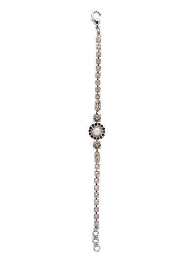 Shoshanna Single Halo Tennis Bracelet - BFC30PDSNI - <p>The Shoshanna Tennis Bracelet features a crystal studded adjustable chain with round and baguette crystals connecting to a halo set freshwater pearl in the center, secured with a lobster claw clasp. From Sorrelli's Starry Night collection in our Palladium finish.</p>