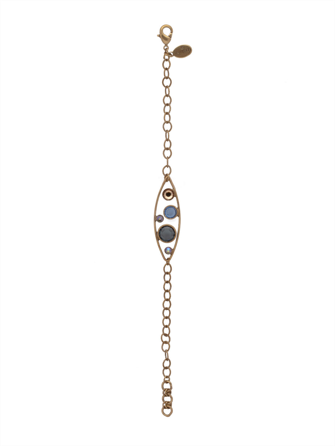 Charlene Tennis Bracelet - BFC50AGVBN - <p>The Charlene Tennis Bracelet features a crystal channel filled oblong metal hoop on an adjustable chain. From Sorrelli's Venice Blue collection in our Antique Gold-tone finish.</p>