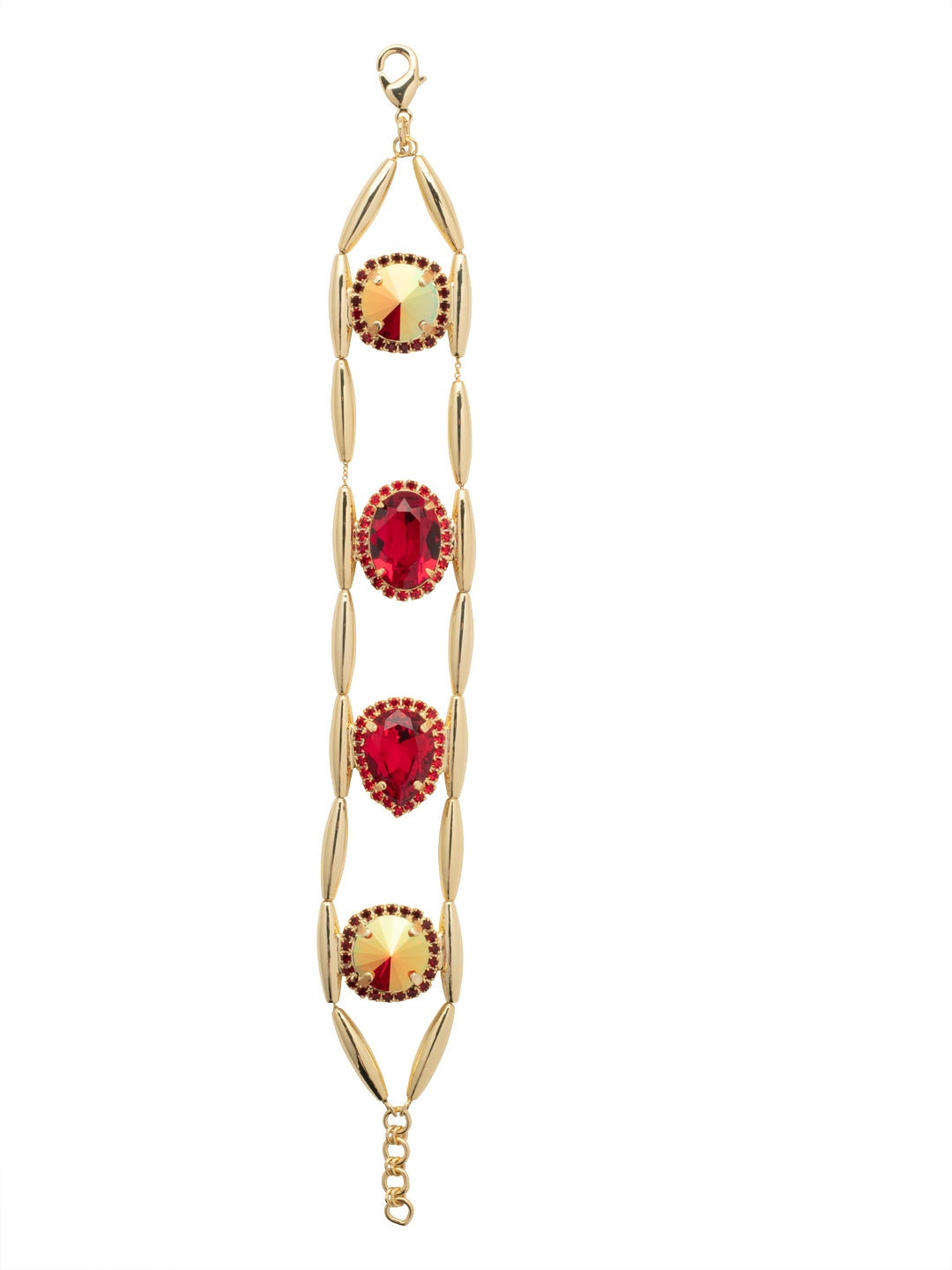 Giselle Tennis Bracelet - BFC80BGCB - <p>The Giselle Tennis Bracelet features a row of assorted halo cut crystals nestled between tubular chains, secured by a lobster claw clasp on an adjustable chain. From Sorrelli's Cranberry collection in our Bright Gold-tone finish.</p>