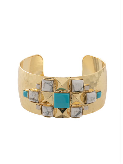 Becca Cuff Bracelet - BFD4BGSTO - <p>The Becca Cuff Bracelet features a hand hammered adjustable metal cuff, embellished with semi-precious square cut stones. From Sorrelli's Santorini collection in our Bright Gold-tone finish.</p>