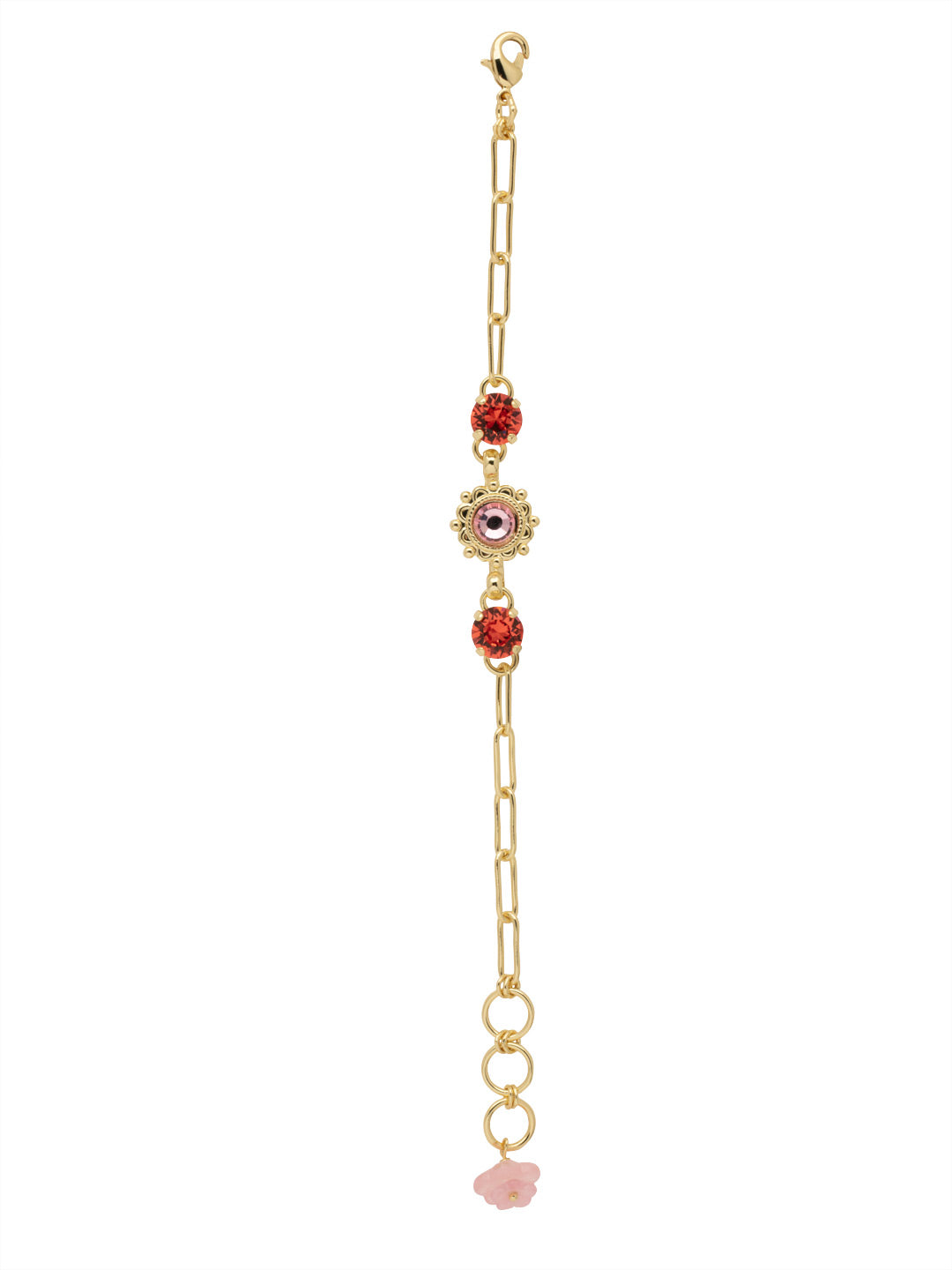Forsythia Tennis Bracelet - BFE1BGFSK - <p>The Forsythia Tennis Bracelet features a crystal embellished scalloped edge charm in the middle of a trendy, adjustable paperclip chain with two crystal studs on either end. A delicate semi-precious floral charm dangles from the end ring links, with a lobster claw clasp closure.</p>