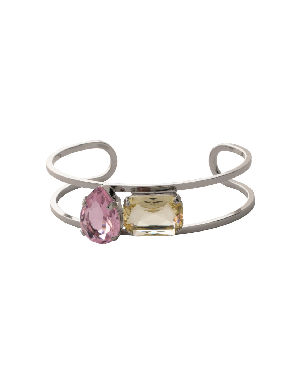 Andi Cuff Bracelet - BFF12PDPPN - <p>The Andi Cuff Bracelet features a pear cut and octagon cut crystal on an open, adjustable metal cuff band, creating a trendy candy gem statement. From Sorrelli's Pink Pineapple collection in our Palladium finish.</p>