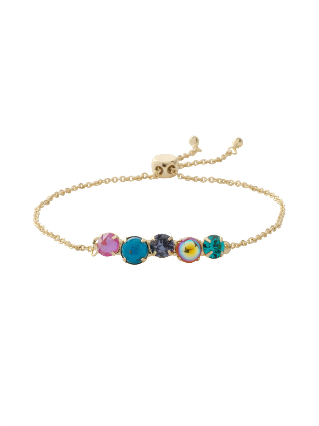 Xena Slider Bracelet - BFF1BGHBR - <p>The Xena Slider Bracelet features a line of round semi-precious stones on a delicate adjustable chain. From Sorrelli's Happy Birthday Redux collection in our Bright Gold-tone finish.</p>
