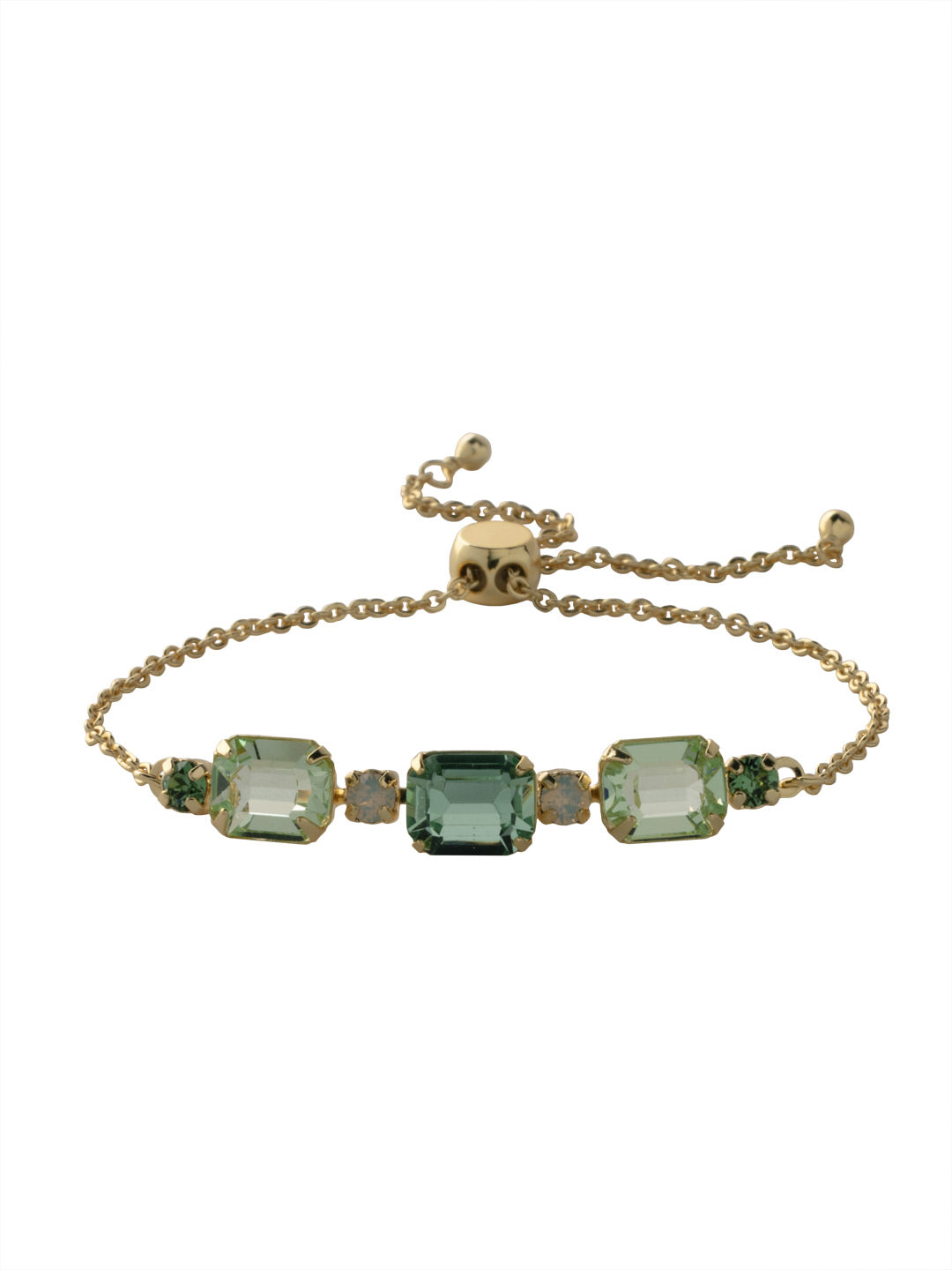 Octavia Triple Slider Bracelet - BFF6BGSGR - <p>A row of octagon cut crystals are highlighted on a delicate adjustable chain. From Sorrelli's Sage Green collection in our Bright Gold-tone finish.</p>