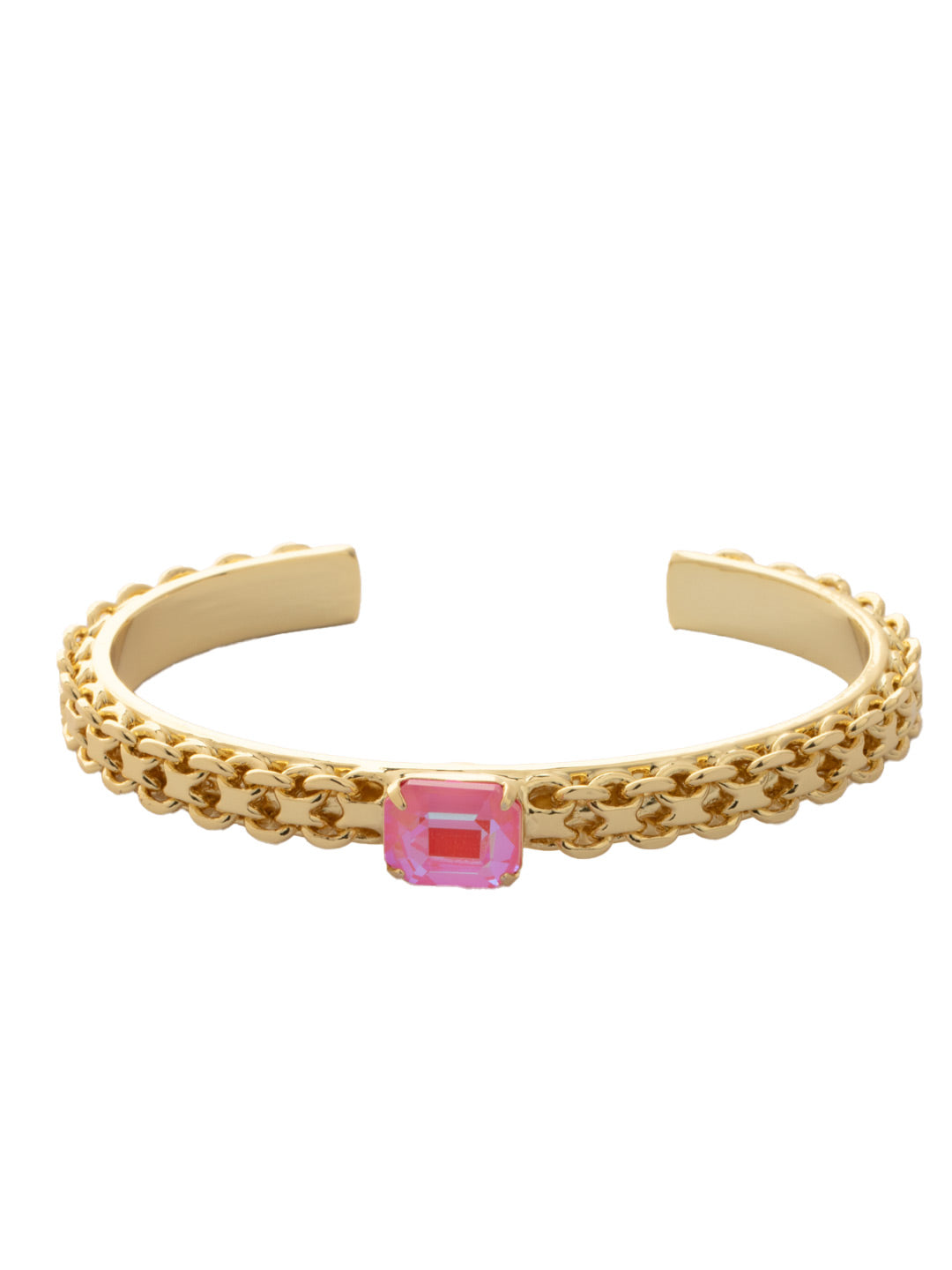 Octavia Single Crystal Cuff Bracelet - BFK6BGBFL - <p>The Octavia Single Crystal Cuff Bracelet features a frozen curb link chain design on an adjustable metal band, embellished with a single emerald cut crystal. From Sorrelli's Big Flirt collection in our Bright Gold-tone finish.</p>