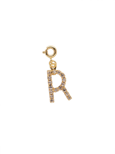 "R" Initial Charm - CFB18BGCRY - <p>The Initial Charm features a metal letter embellished with small round crystals and a small spring ring clasp. From Sorrelli's Crystal collection in our Bright Gold-tone finish.</p>