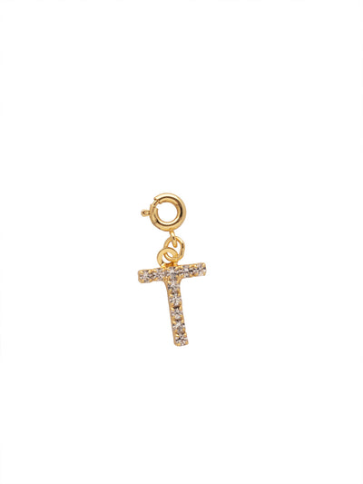 "T" Initial Charm - CFB20BGCRY - <p>The Initial Charm features a metal letter embellished with small round crystals and a small spring ring clasp. From Sorrelli's Crystal collection in our Bright Gold-tone finish.</p>